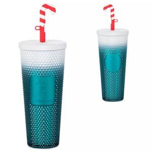 DISNEY DISNEYLAND STARBUCKS CHRISTMAS HOLIDAY CANDY CANE STRAW OMBRE TUMBLER NEW